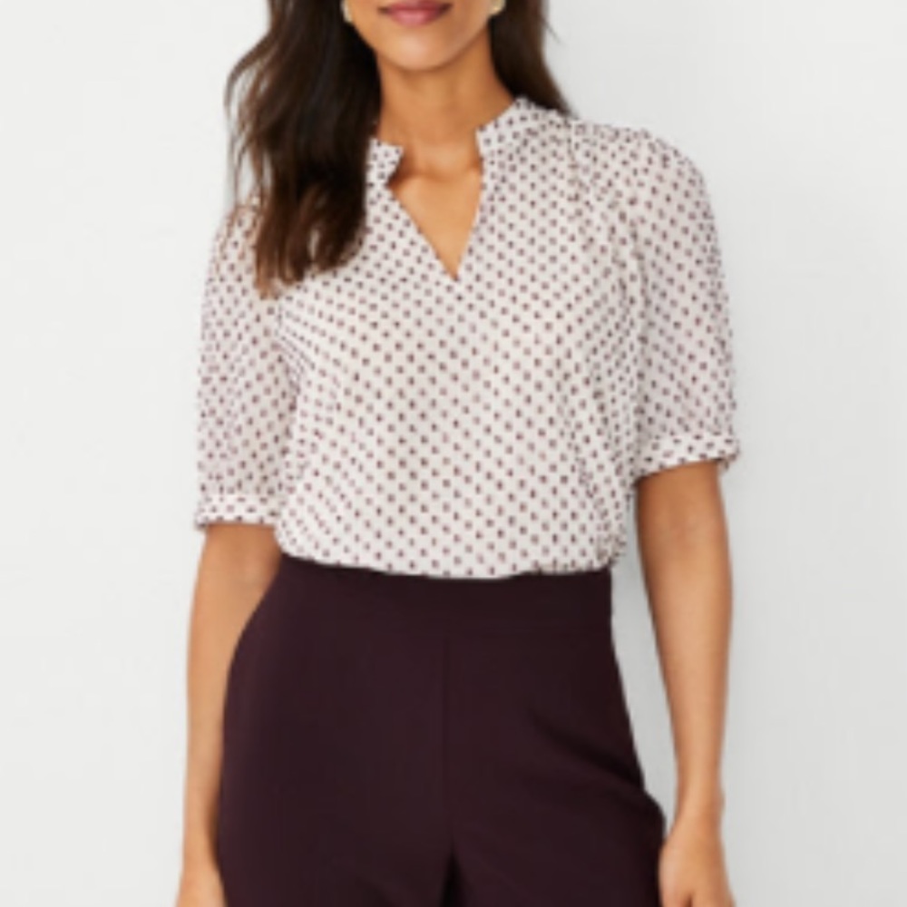 Puff Sleeve Split Neck Top